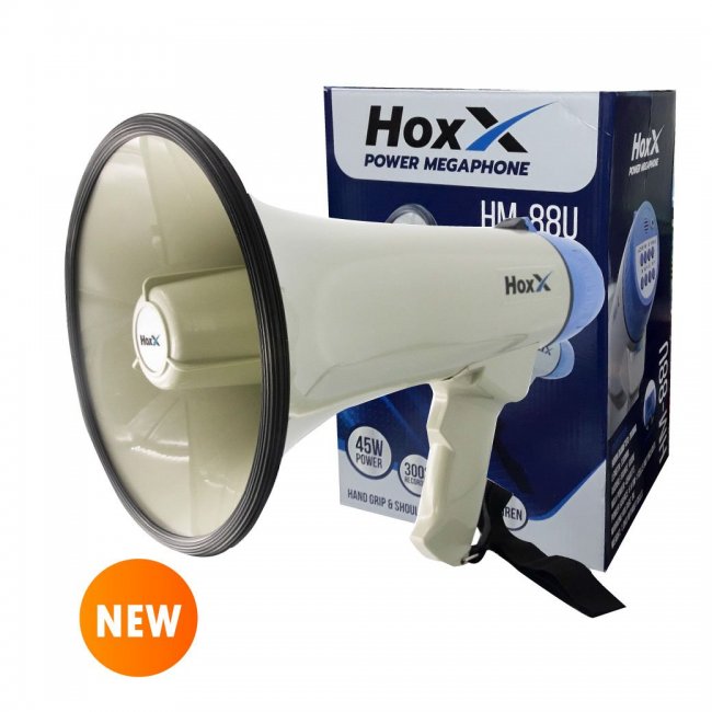 โทรโข่ง HOXX รุ่น HM-88U เสียงดังไกล ชัดเจน รองรับทุกการใช้งานทั้งภายใน และภายนอกอาคาร สำหรับใช้ในโรงเรียน โรงงาน สนามกีฬากลางแจ้ง