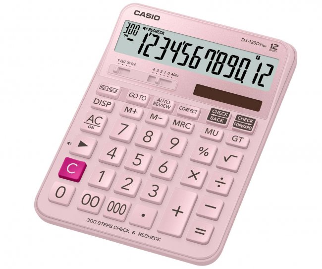 CASIO เครื่องคิดเลขแบบตั้งโต๊ะ รุ่น DJ-120D Plus-PK สีชมพู